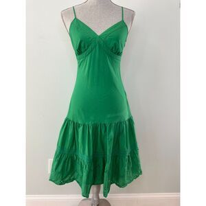 Vintage Y2k Gap Emerald Green Tiered Spaghetti Strap Cotton Sundress size 2